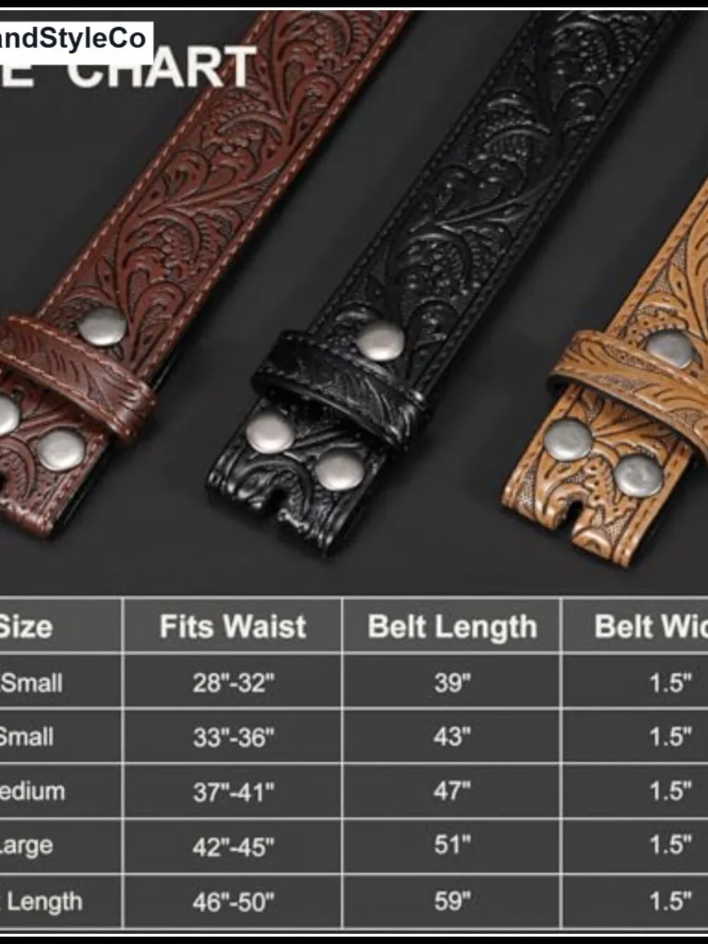3 Pack Western Leather Belts Without Buckle, Floral Embossed Cowboy Belt Strap